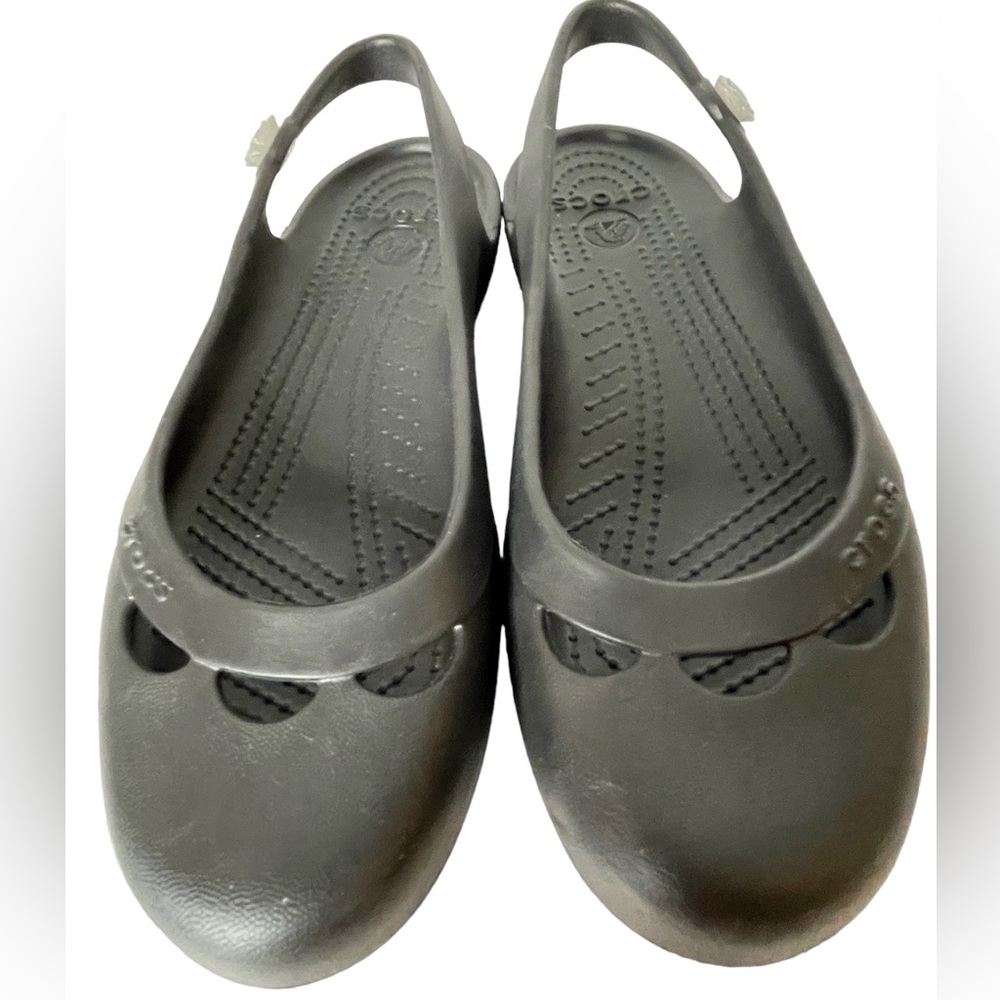 Crocs Slingback Black Shoe Flower Detail Sz 7